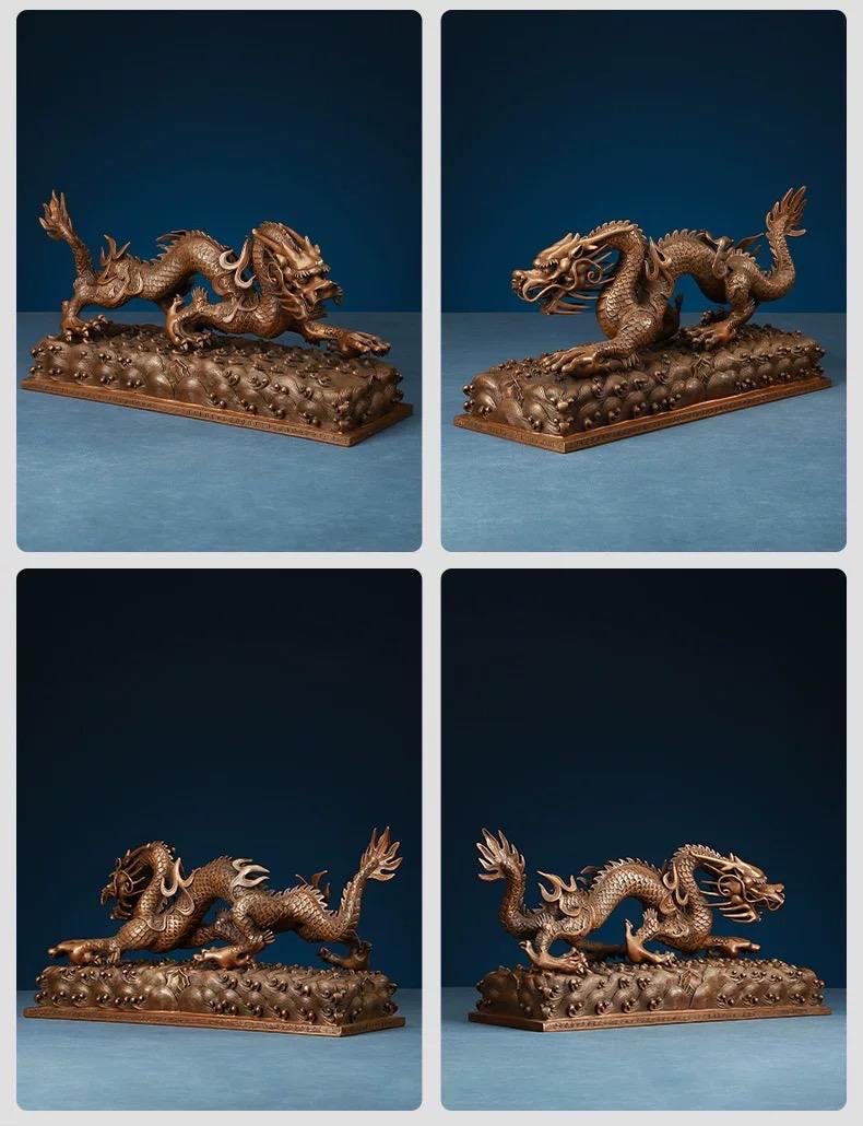 Handmade Pure Copper Dragon Statue - Chinese Bronze Jiao-Long Sculpture, Zen Home Office Decor, Feng Shui Figurine for Wealth & Protection
