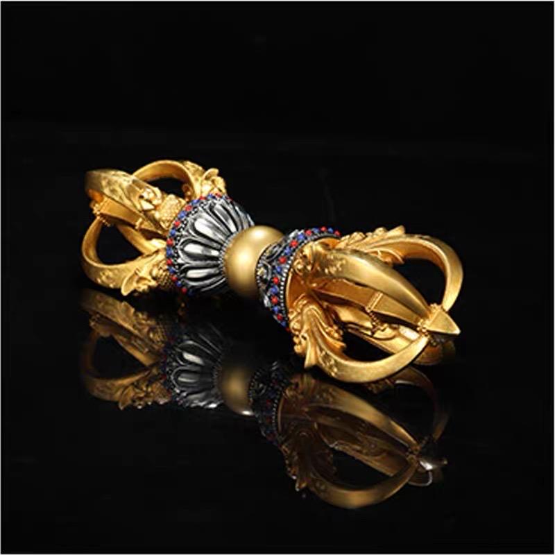 Tibetan Pure Brass 5-Prong & 9-Prong Vajra Dorje Handpiece, Buddhist Ritual Artifact, Handcrafted Spiritual Protection Decor