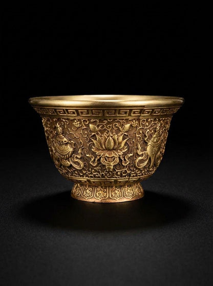 Handcrafted Brass Offering Bowl, Tibetan Buddhist Copper Altar Cup, for Rituals Meditation