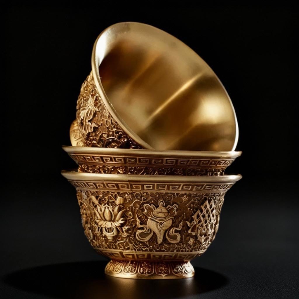 Handcrafted Brass Offering Bowl, Tibetan Buddhist Copper Altar Cup, for Rituals Meditation