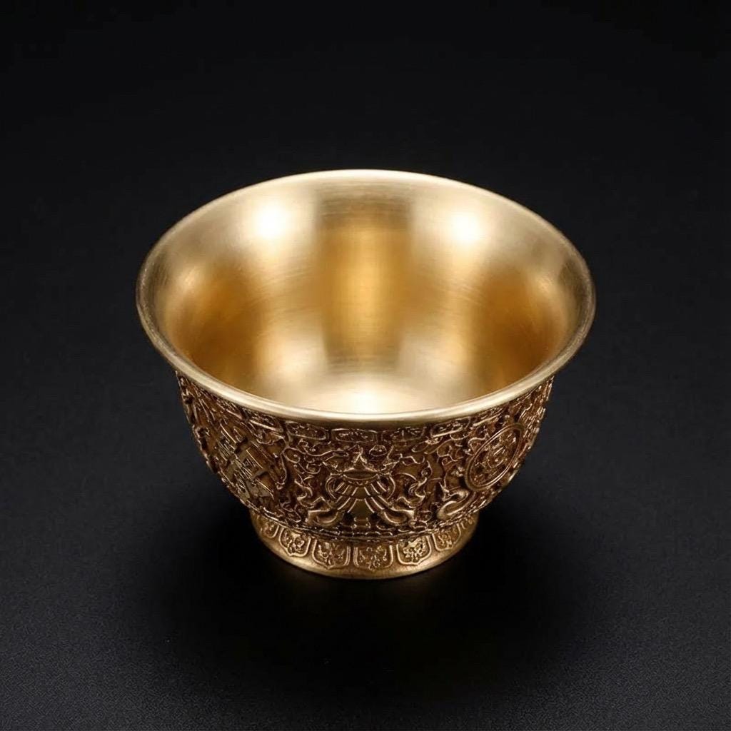 Handcrafted Brass Offering Bowl, Tibetan Buddhist Copper Altar Cup, for Rituals Meditation