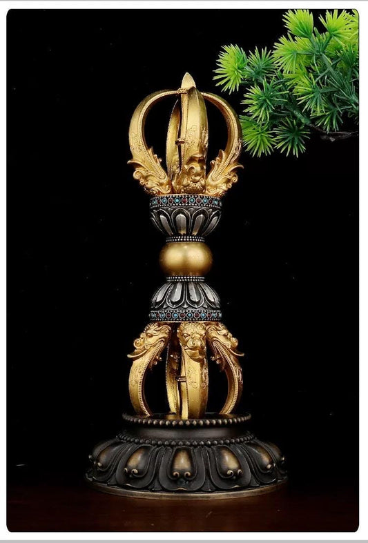 Tibetan Pure Brass 5-Prong & 9-Prong Vajra Dorje Handpiece, Buddhist Ritual Artifact, Handcrafted Spiritual Protection Decor