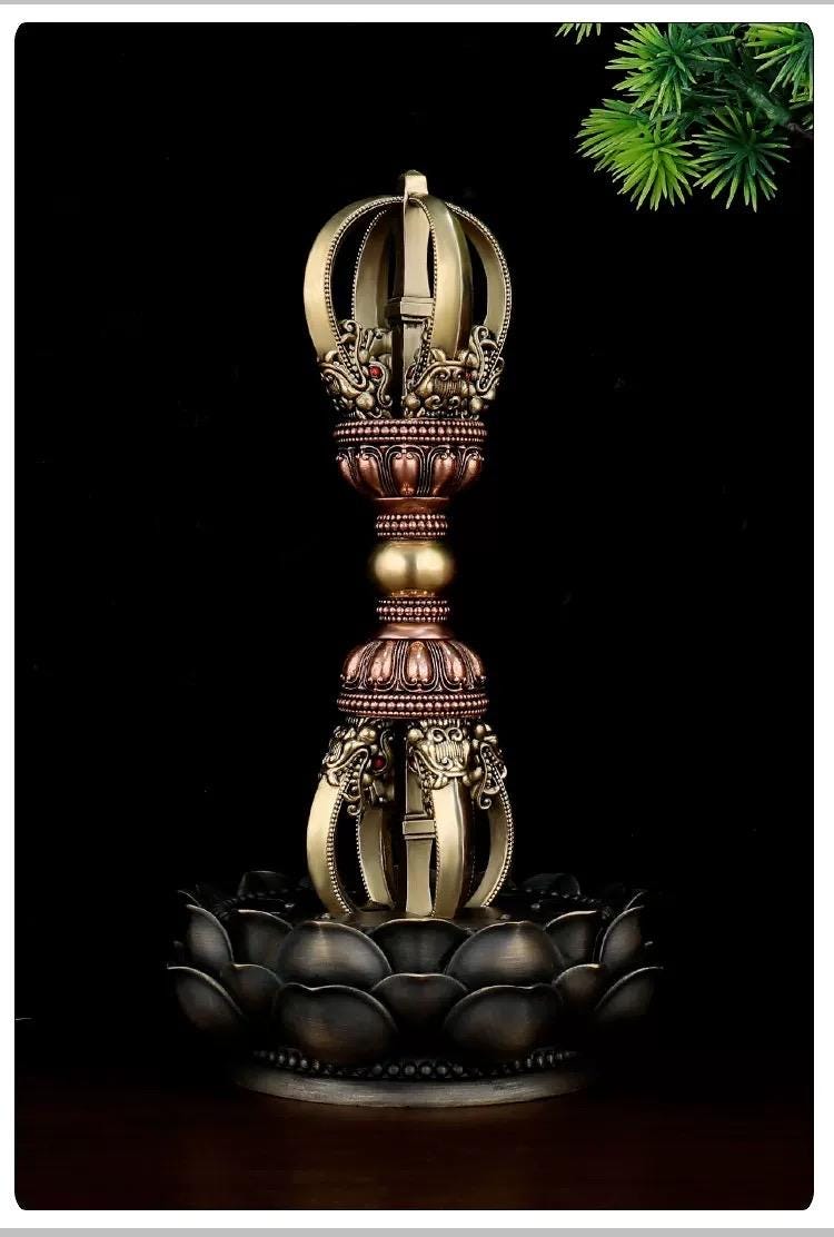Tibetan Pure Brass 5-Prong & 9-Prong Vajra Dorje Handpiece, Buddhist Ritual Artifact, Handcrafted Spiritual Protection Decor