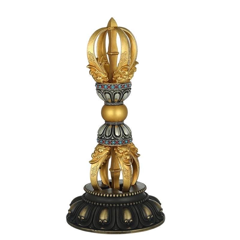 Tibetan Pure Brass 5-Prong & 9-Prong Vajra Dorje Handpiece, Buddhist Ritual Artifact, Handcrafted Spiritual Protection Decor