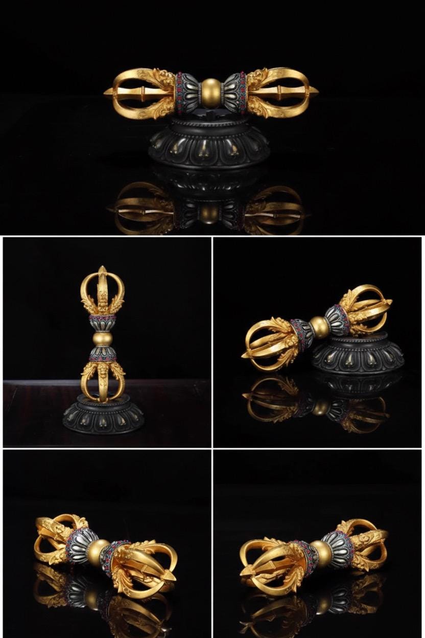 Tibetan Pure Brass 5-Prong & 9-Prong Vajra Dorje Handpiece, Buddhist Ritual Artifact, Handcrafted Spiritual Protection Decor