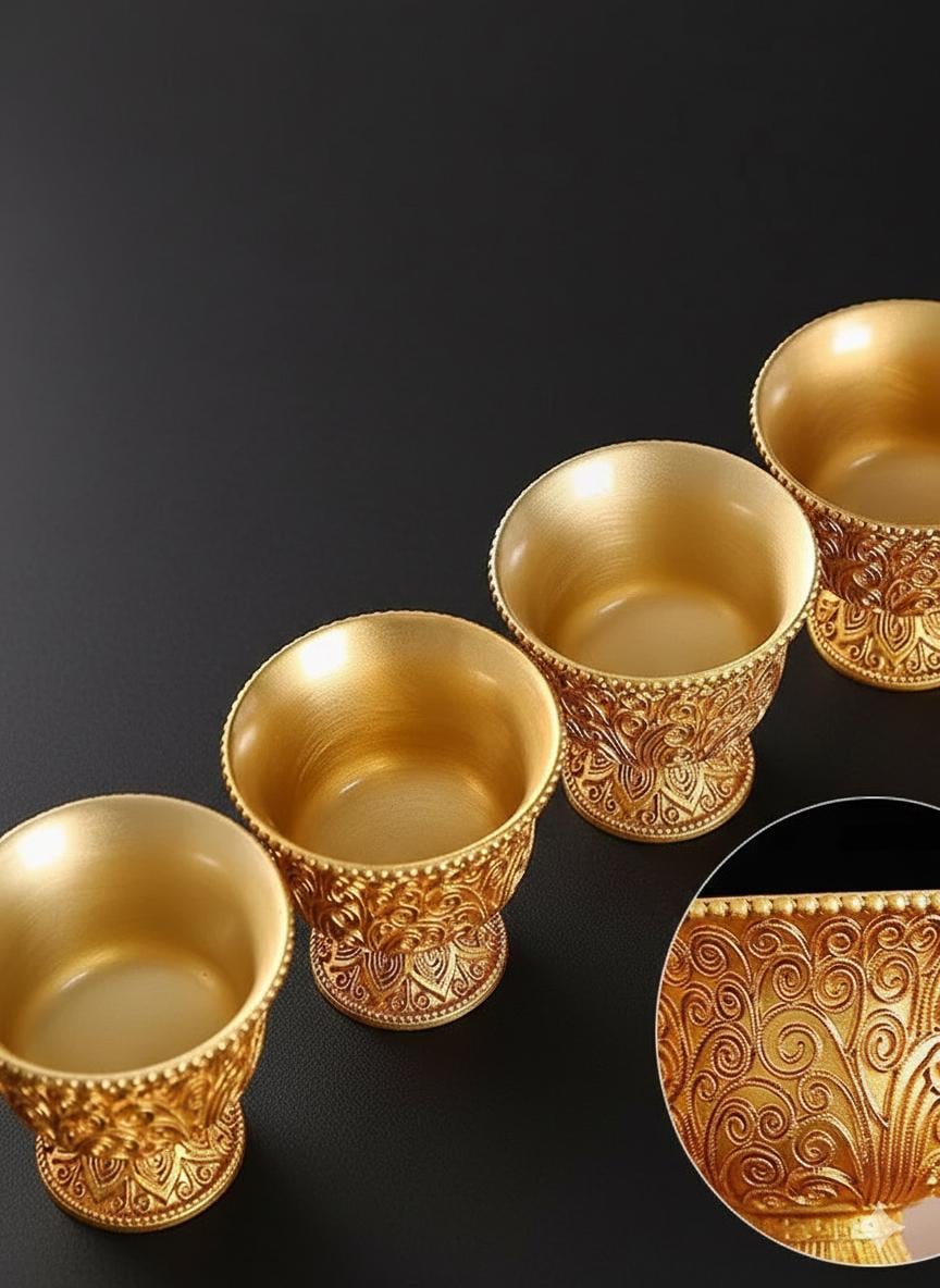 Solid Brass Buddhist Offering Cup, Intricate Filigree Altar Bowl, Tibetan Style Holy Water Vessel, Feng Shui Meditation Shrine Decor