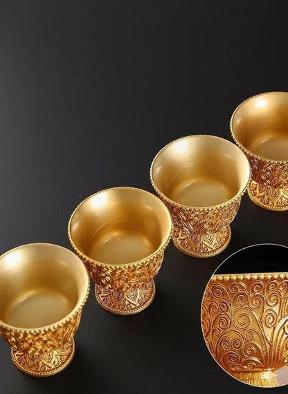 Solid Brass Buddhist Offering Cup, Intricate Filigree Altar Bowl, Tibetan Style Holy Water Vessel, Feng Shui Meditation Shrine Decor