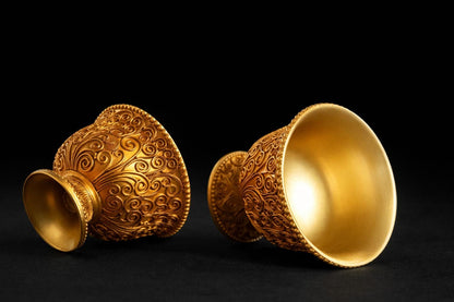 Solid Brass Buddhist Offering Cup, Intricate Filigree Altar Bowl, Tibetan Style Holy Water Vessel, Feng Shui Meditation Shrine Decor
