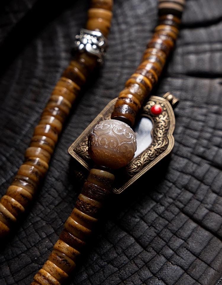 Antique Style Tibetan Yak Bone Mala Beads - 108 Prayer Beads Necklace - Hand-Carved Spirit Bone Rosary for Meditation-Zen Gift
