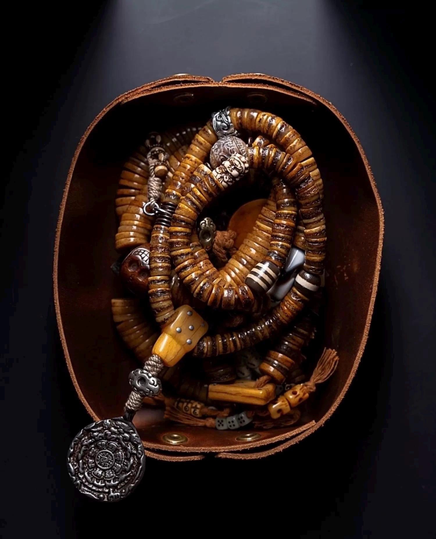 Antique Style Tibetan Yak Bone Mala Beads - 108 Prayer Beads Necklace - Hand-Carved Spirit Bone Rosary for Meditation-Zen Gift