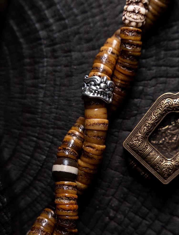 Antique Style Tibetan Yak Bone Mala Beads - 108 Prayer Beads Necklace - Hand-Carved Spirit Bone Rosary for Meditation-Zen Gift