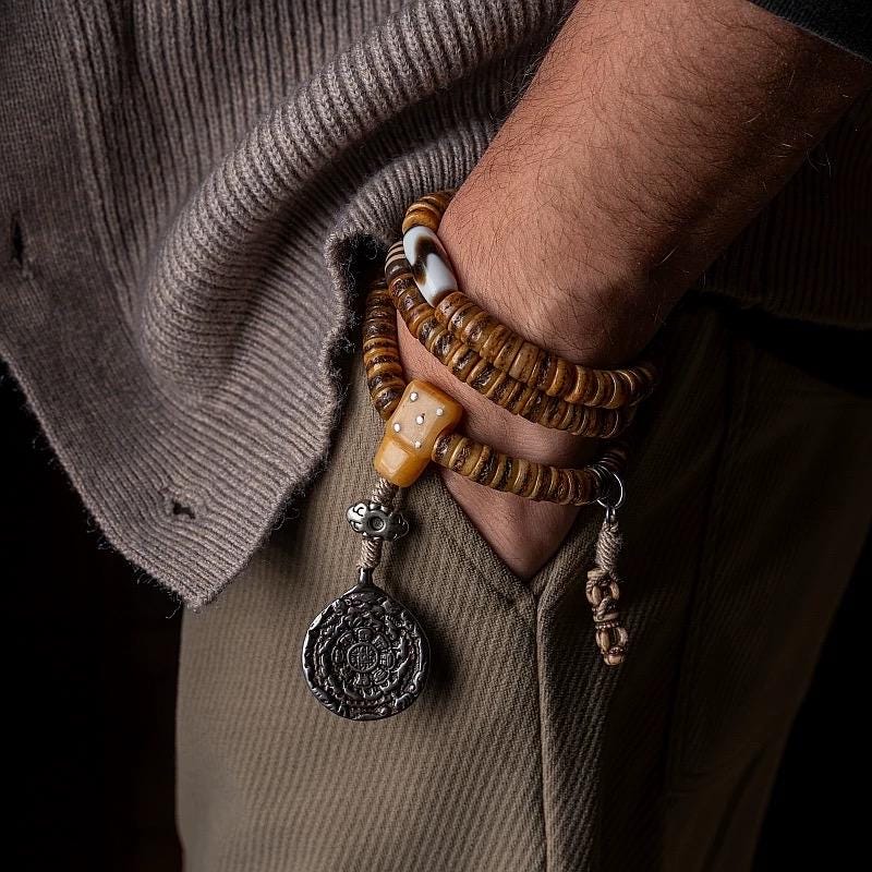 Antique Style Tibetan Yak Bone Mala Beads - 108 Prayer Beads Necklace - Hand-Carved Spirit Bone Rosary for Meditation-Zen Gift