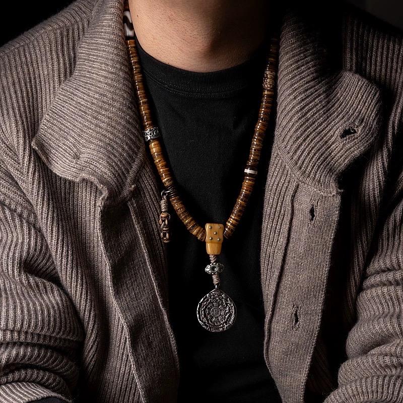 Antique Style Tibetan Yak Bone Mala Beads - 108 Prayer Beads Necklace - Hand-Carved Spirit Bone Rosary for Meditation-Zen Gift