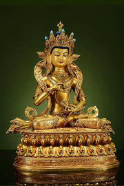 Gilded Vajrasattva Statue, 24K Gold Plated Copper Buddhist Deity, Exquisite Tibetan Buddha Figurine for Home Altar