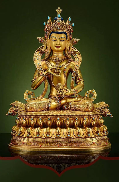 Gilded Vajrasattva Statue, 24K Gold Plated Copper Buddhist Deity, Exquisite Tibetan Buddha Figurine for Home Altar