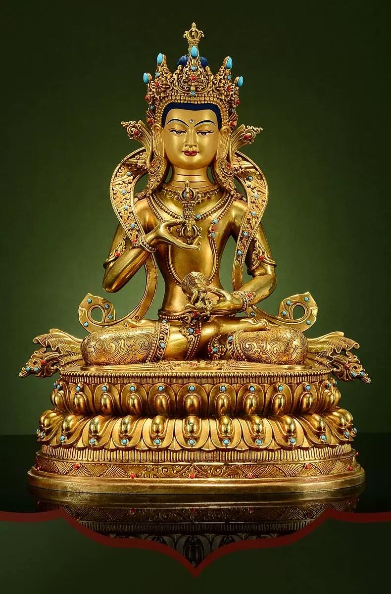 Gilded Vajrasattva Statue, 24K Gold Plated Copper Buddhist Deity, Exquisite Tibetan Buddha Figurine for Home Altar