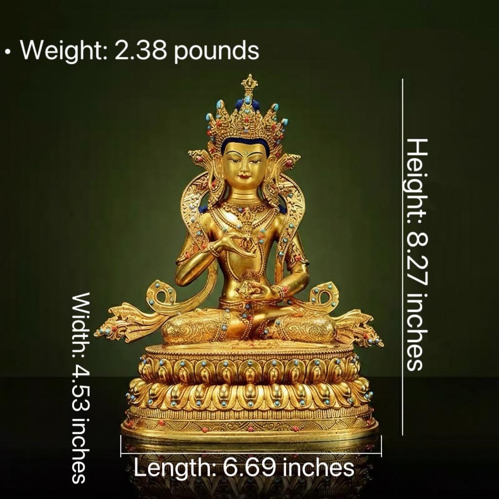 Gilded Vajrasattva Statue, 24K Gold Plated Copper Buddhist Deity, Exquisite Tibetan Buddha Figurine for Home Altar