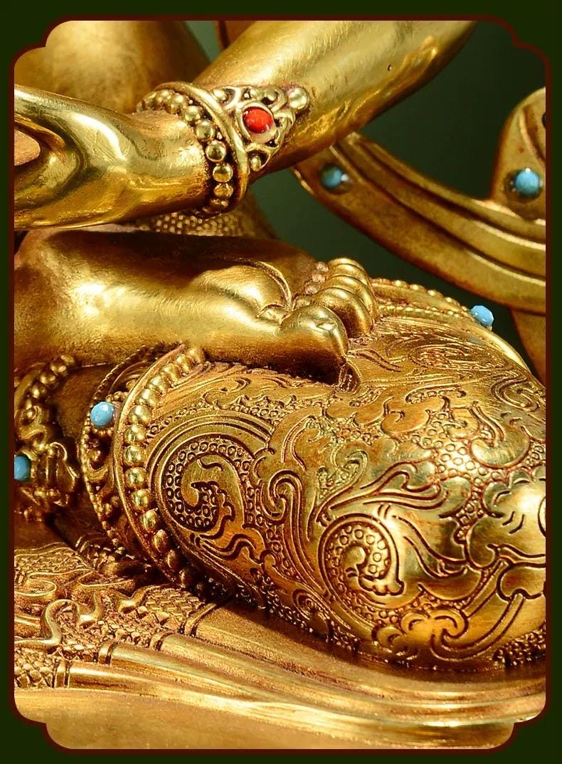 Gilded Vajrasattva Statue, 24K Gold Plated Copper Buddhist Deity, Exquisite Tibetan Buddha Figurine for Home Altar