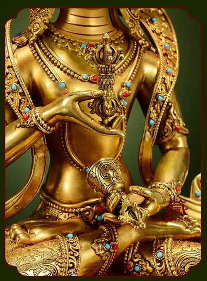 Gilded Vajrasattva Statue, 24K Gold Plated Copper Buddhist Deity, Exquisite Tibetan Buddha Figurine for Home Altar