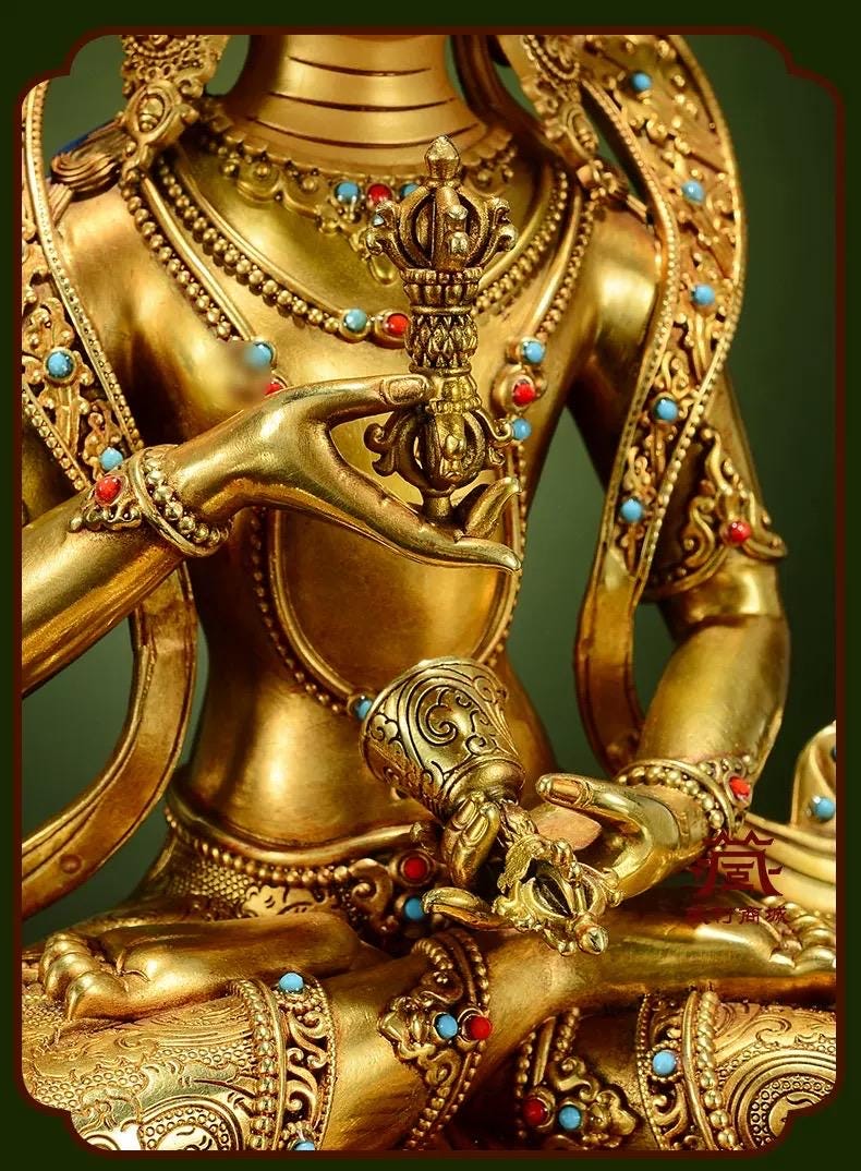 Gilded Vajrasattva Statue, 24K Gold Plated Copper Buddhist Deity, Exquisite Tibetan Buddha Figurine for Home Altar