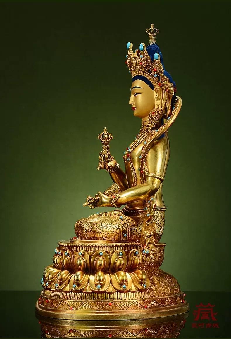 Gilded Vajrasattva Statue, 24K Gold Plated Copper Buddhist Deity, Exquisite Tibetan Buddha Figurine for Home Altar