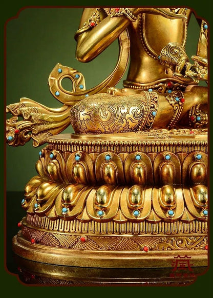 Gilded Vajrasattva Statue, 24K Gold Plated Copper Buddhist Deity, Exquisite Tibetan Buddha Figurine for Home Altar