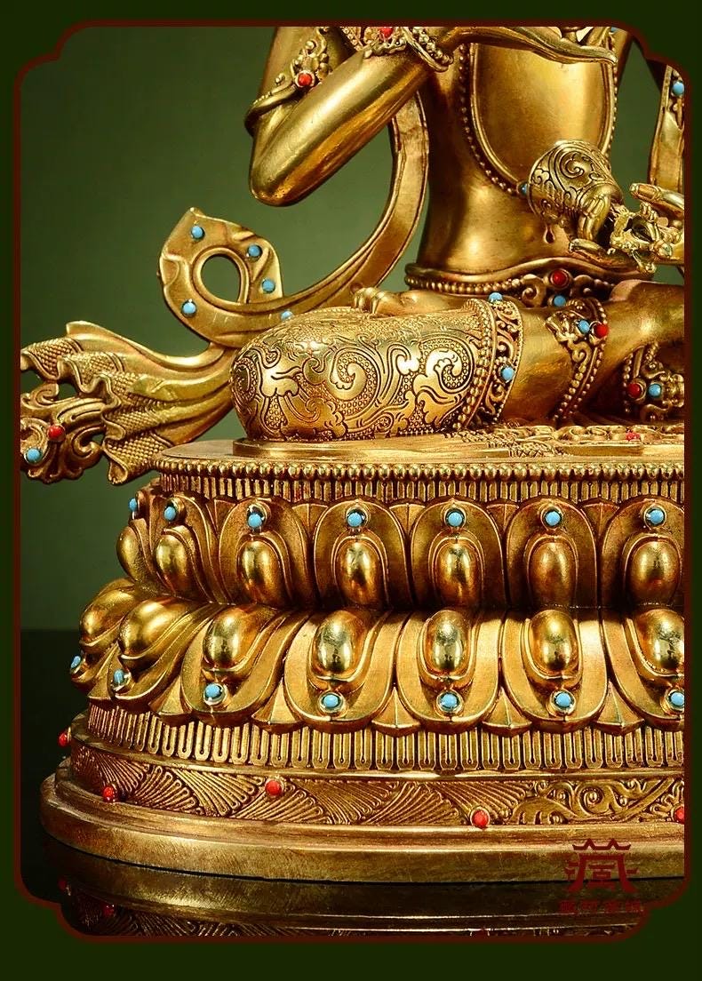 Gilded Vajrasattva Statue, 24K Gold Plated Copper Buddhist Deity, Exquisite Tibetan Buddha Figurine for Home Altar