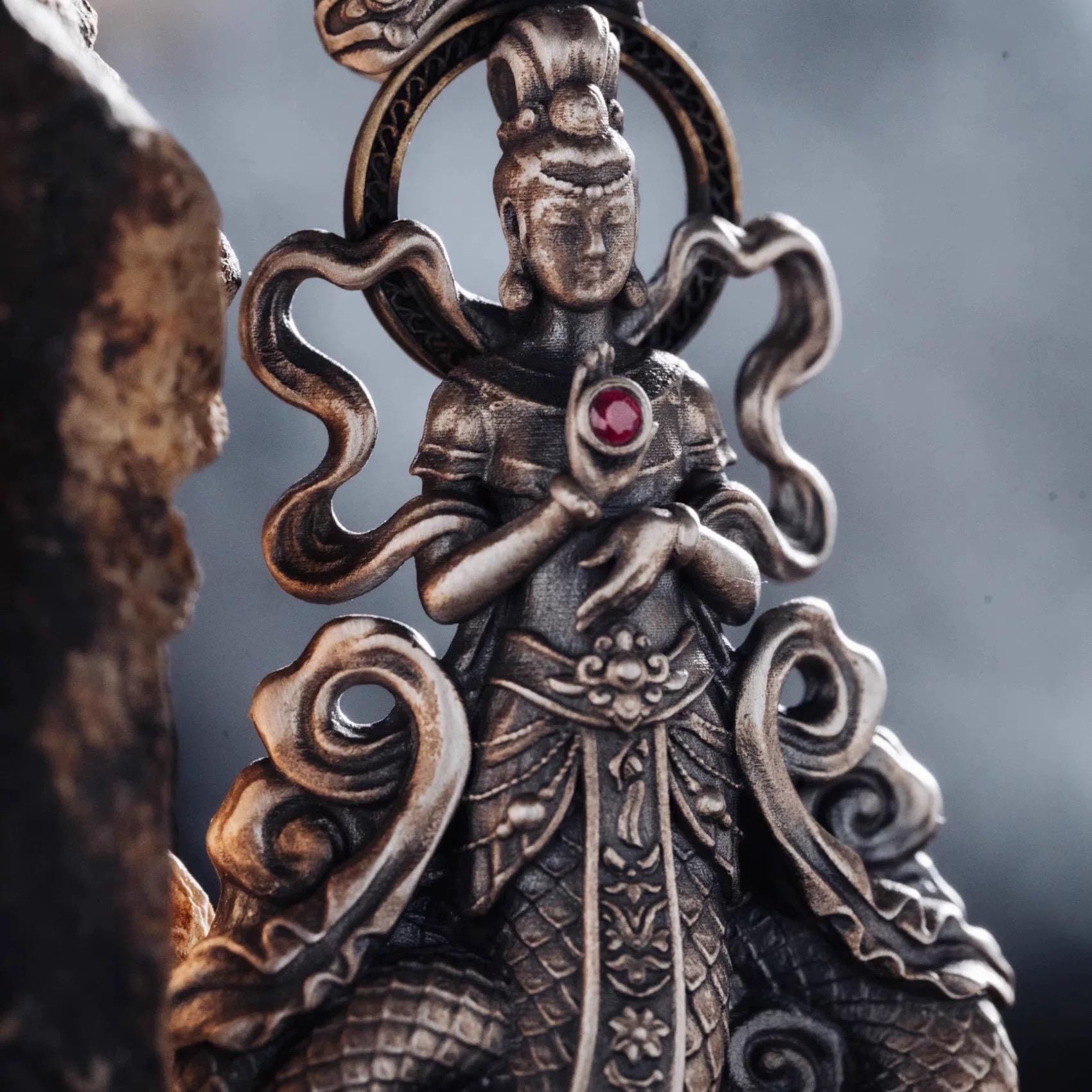 Original Nuwa Empress Pendant Necklace, S925 Sterling Silver Chinese Goddess Jewelry, Mythological Art Charm