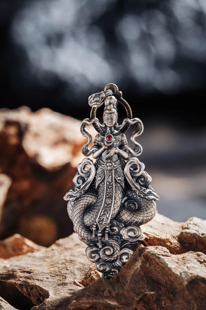 Original Nuwa Empress Pendant Necklace, S925 Sterling Silver Chinese Goddess Jewelry, Mythological Art Charm