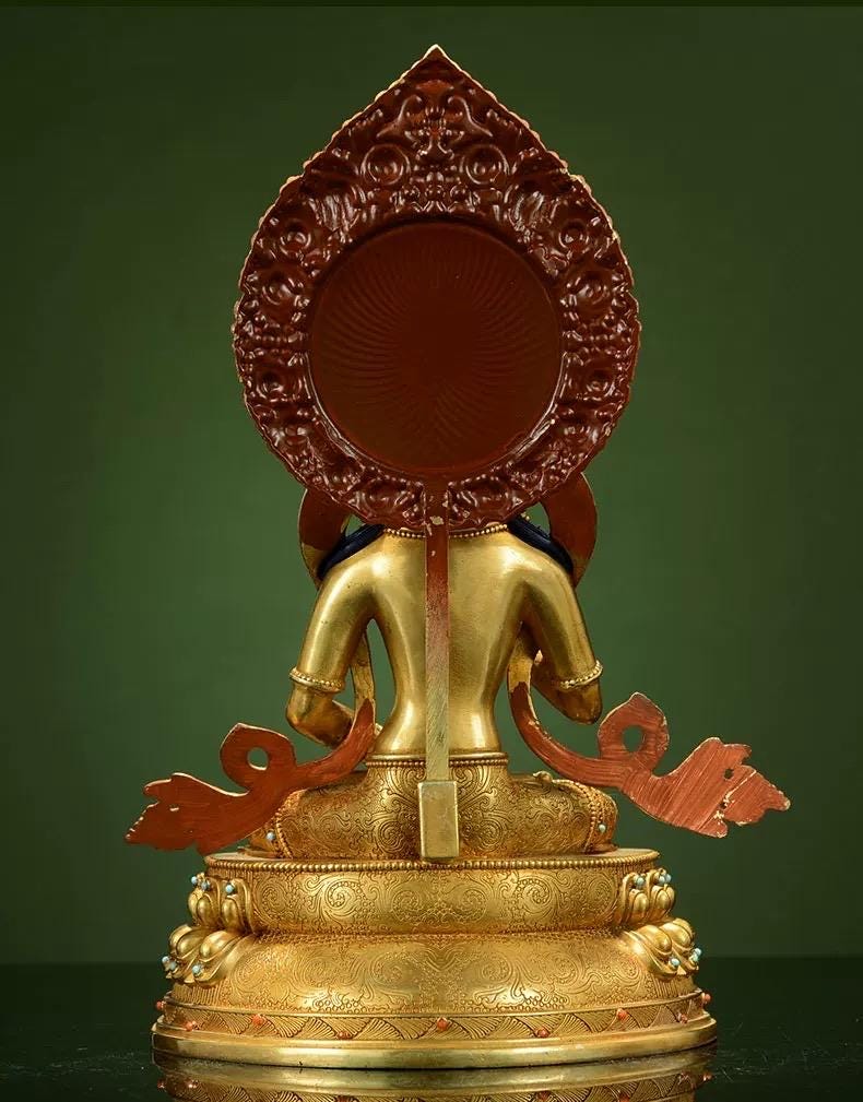 Gilded Vajrasattva Statue, 24K Gold Plated Copper Buddhist Deity, Exquisite Tibetan Buddha Figurine for Home Altar