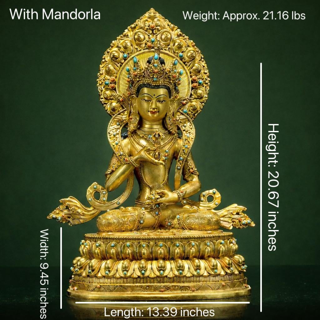 Gilded Vajrasattva Statue, 24K Gold Plated Copper Buddhist Deity, Exquisite Tibetan Buddha Figurine for Home Altar