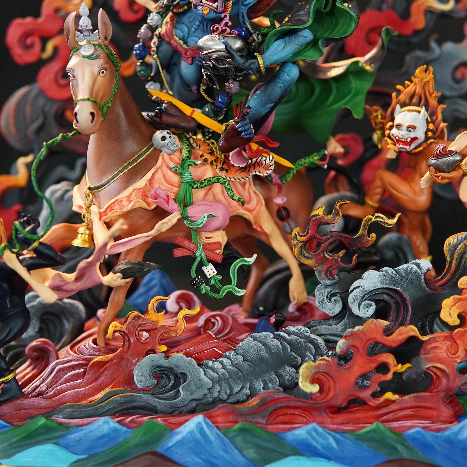 Hand-Painted Palden Lhamo Statue - 13" Copper Tibetan Buddhist Deity - Nepali Tantric Art - Sacred Protector Goddess for Altar & Home Decor