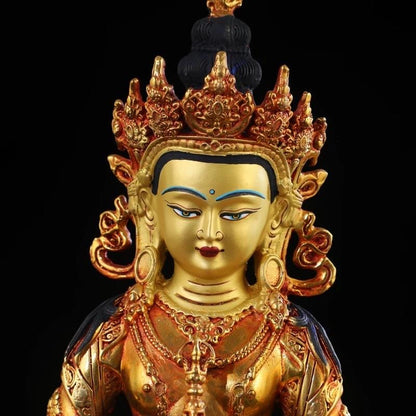 Vajrasattva Buddha Statue - Tibetan Antique Red Gold Finish - Buddhist Altar Decor - Healing Purification Tantric Deity - Himalayan Art
