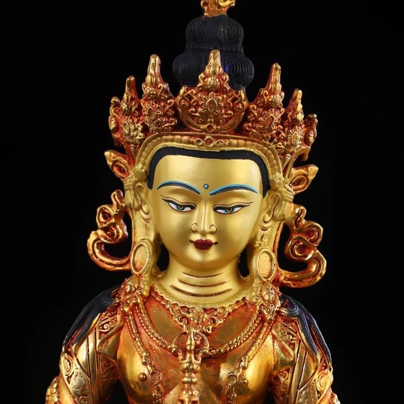 Vajrasattva Buddha Statue - Tibetan Antique Red Gold Finish - Buddhist Altar Decor - Healing Purification Tantric Deity - Himalayan Art
