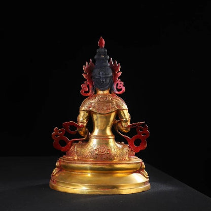 Vajrasattva Buddha Statue - Tibetan Antique Red Gold Finish - Buddhist Altar Decor - Healing Purification Tantric Deity - Himalayan Art