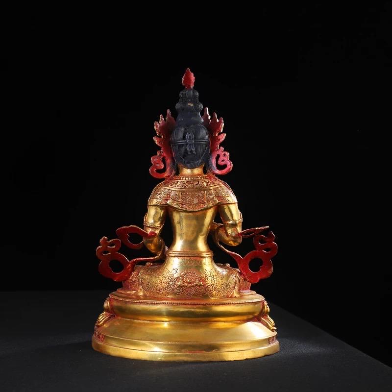Vajrasattva Buddha Statue - Tibetan Antique Red Gold Finish - Buddhist Altar Decor - Healing Purification Tantric Deity - Himalayan Art