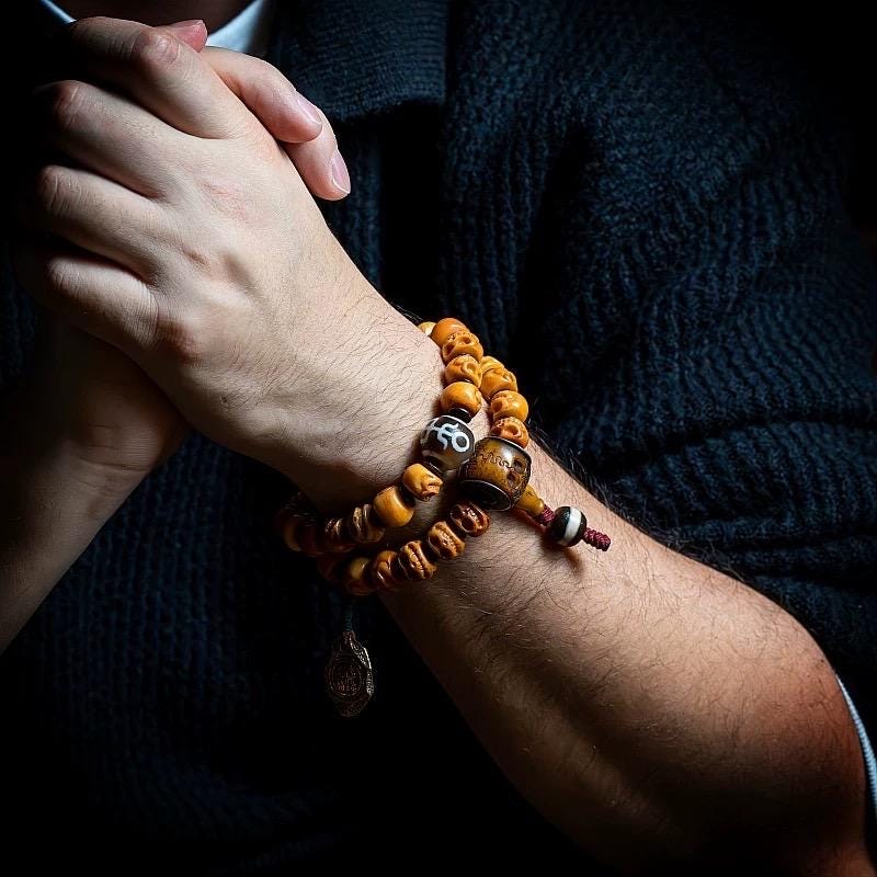 Handcrafted Yak Bone Skull Mala Bracelet: Tibetan Prayer Beads