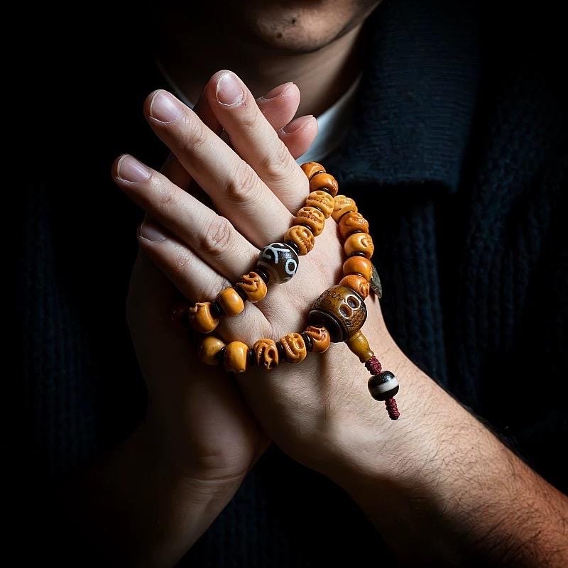 Handcrafted Yak Bone Skull Mala Bracelet: Tibetan Prayer Beads
