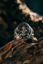Original Green Snake Ring, Hand-Carved 925 Sterling Silver Gold Plated Men's Ring, Chinese Zodiac Year of the Snake Jewelry