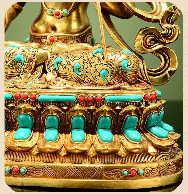 Gilded Copper Sitatapatra Statue, White Umbrella Goddess, Dukkar Buddha, Inlaid Colorful Beads, Tibetan Buddhist Art for Home Decor Altar
