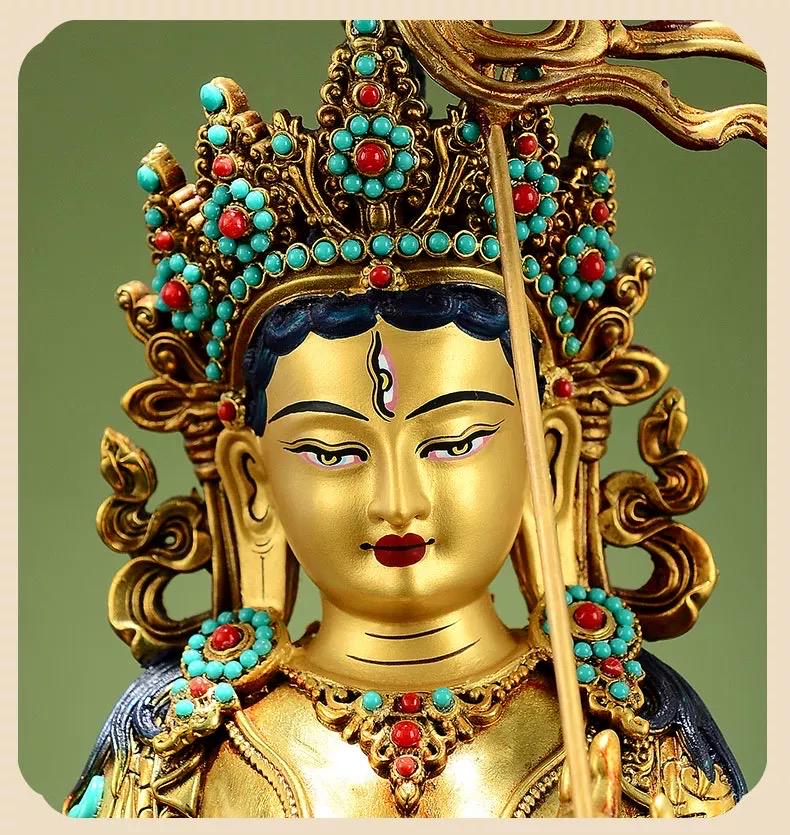 Gilded Copper Sitatapatra Statue, White Umbrella Goddess, Dukkar Buddha, Inlaid Colorful Beads, Tibetan Buddhist Art for Home Decor Altar