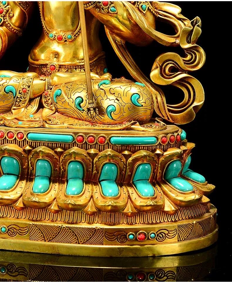 Gilded Copper Sitatapatra Statue, White Umbrella Goddess, Dukkar Buddha, Inlaid Colorful Beads, Tibetan Buddhist Art for Home Decor Altar
