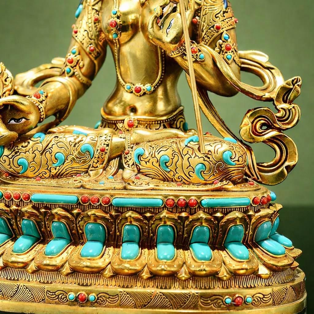 Gilded Copper Sitatapatra Statue, White Umbrella Goddess, Dukkar Buddha, Inlaid Colorful Beads, Tibetan Buddhist Art for Home Decor Altar