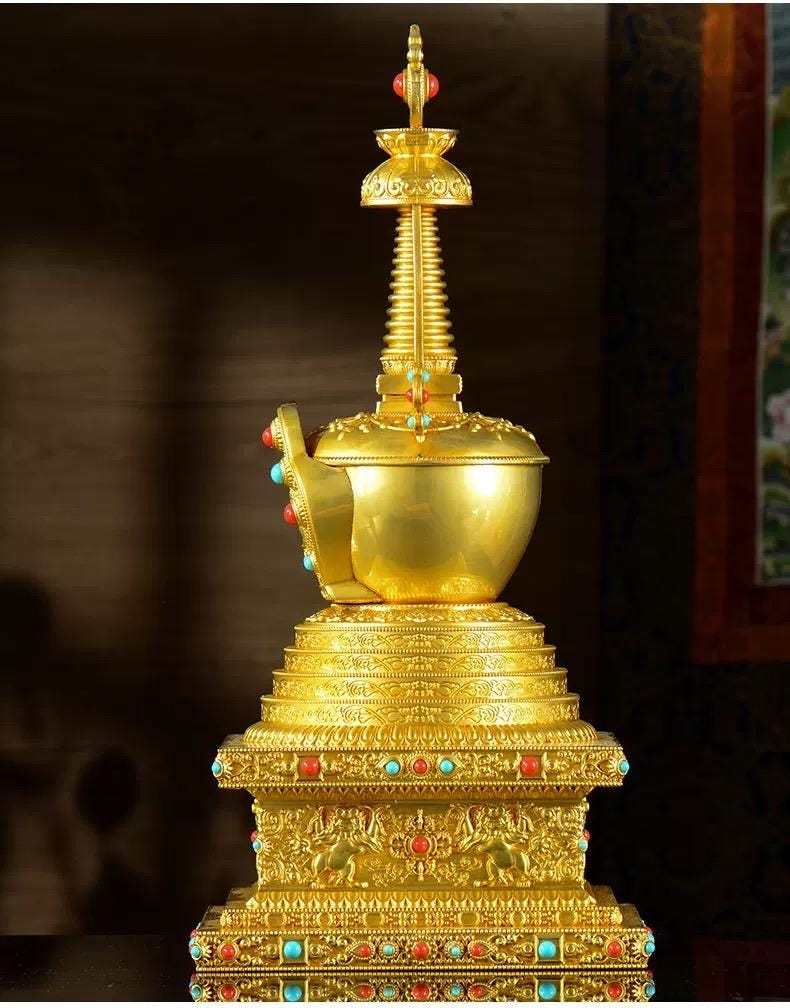 Gold Gilt Brass Buddhist Stupa Pagoda | Tibetan Relic Tower | Sacred Altar & Meditation Home Decor
