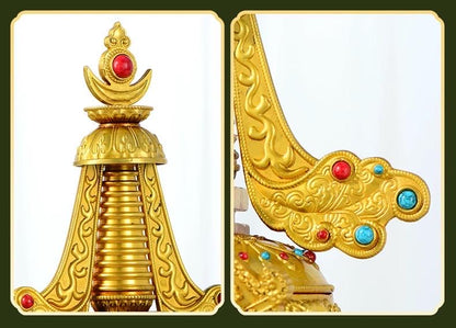 Gold Gilt Brass Buddhist Stupa Pagoda | Tibetan Relic Tower | Sacred Altar & Meditation Home Decor