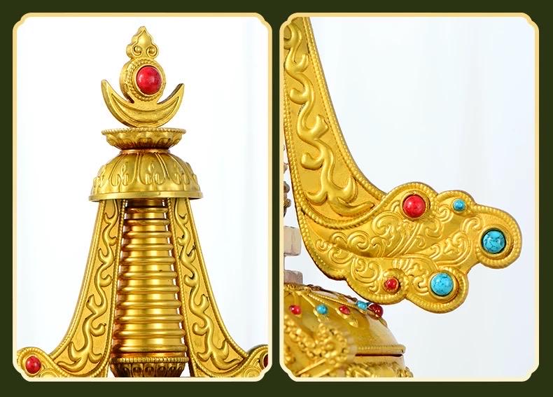 Gold Gilt Brass Buddhist Stupa Pagoda | Tibetan Relic Tower | Sacred Altar & Meditation Home Decor