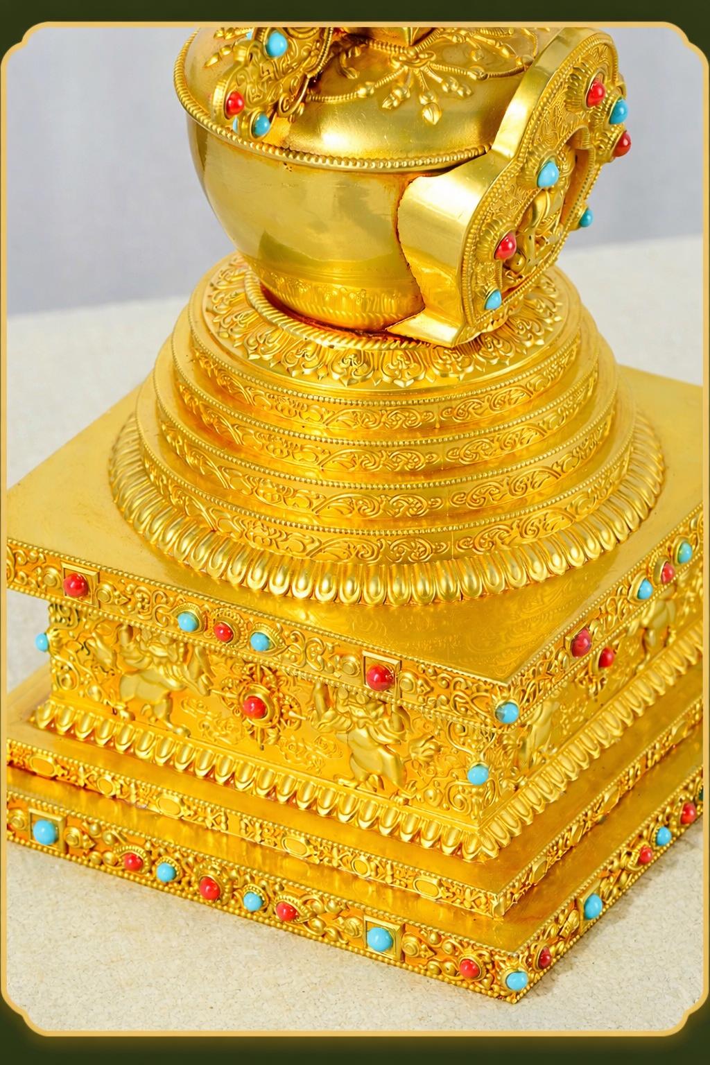 Gold Gilt Brass Buddhist Stupa Pagoda | Tibetan Relic Tower | Sacred Altar & Meditation Home Decor