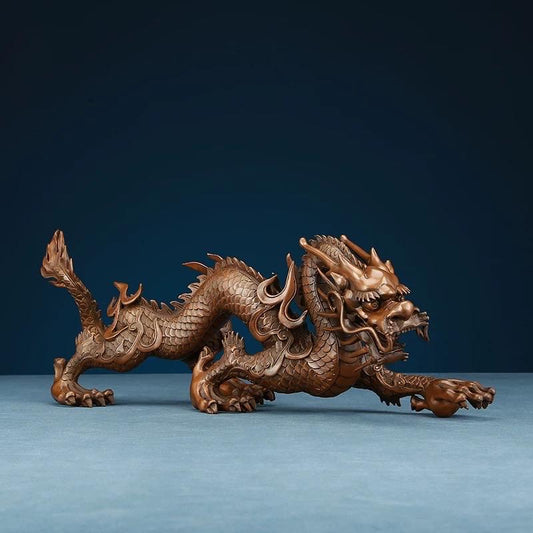 Handmade Pure Copper Dragon Statue - Chinese Bronze Jiao-Long Sculpture, Zen Home Office Decor, Feng Shui Figurine for Wealth & Protection