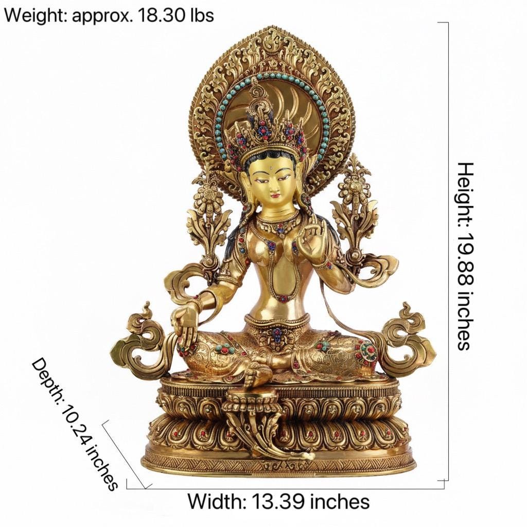 Green Tara Statue, Tibetan Buddhist Deity, 10/16/20 inch Copper Goddess of Compassion, Home Altar Decor, Spiritual Gift, Tibetan Artwork