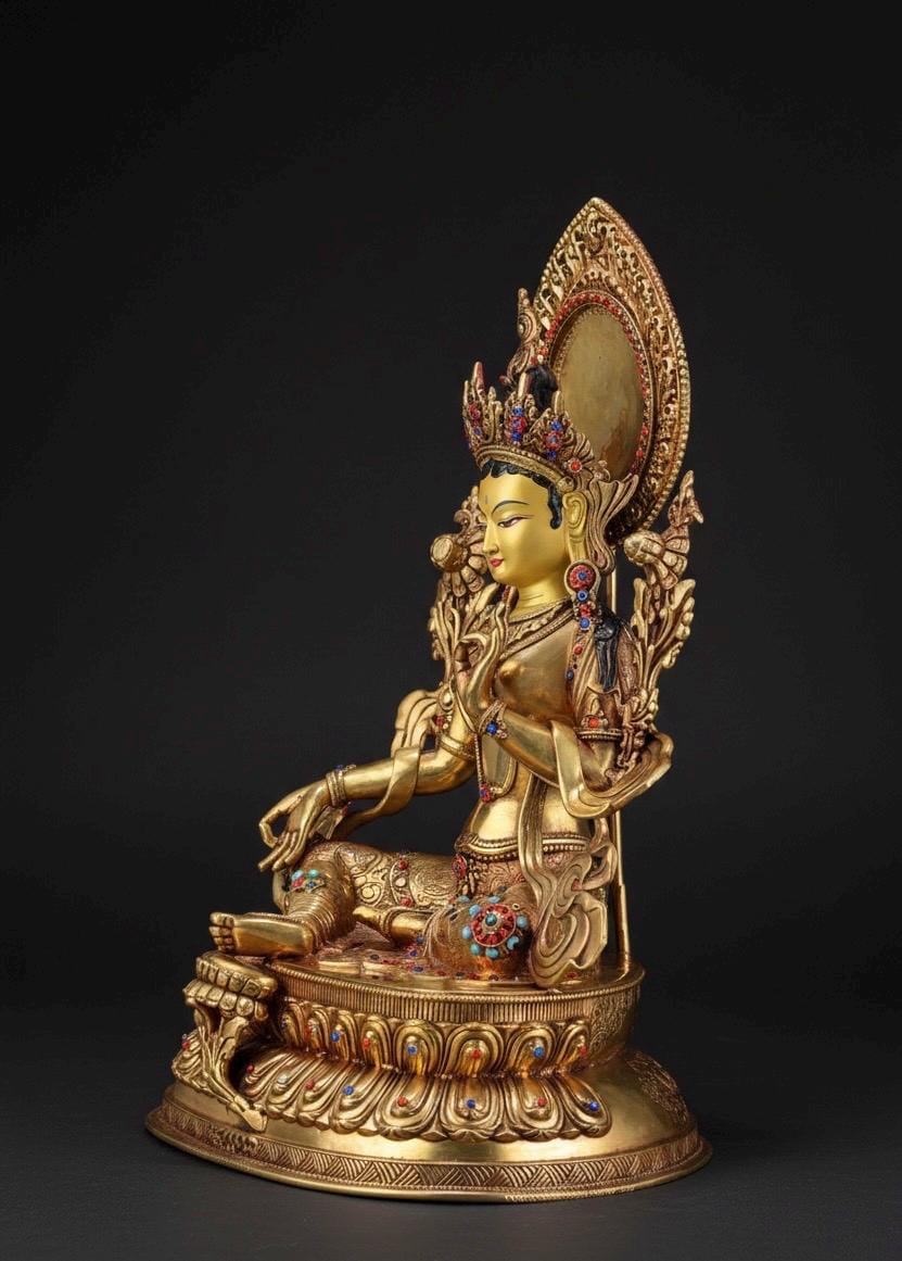 Green Tara Statue, Tibetan Buddhist Deity, 10/16/20 inch Copper Goddess of Compassion, Home Altar Decor, Spiritual Gift, Tibetan Artwork